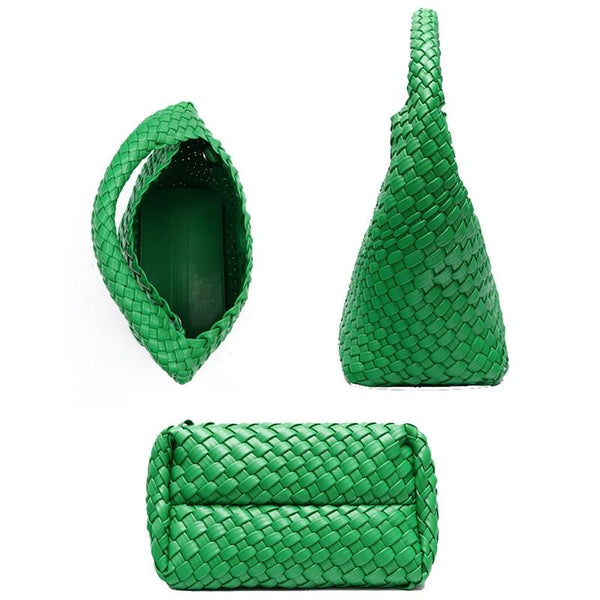 Woven Mini PU Leather Crossbody Shoulder Clutch Bag Handbag Set Milkshake