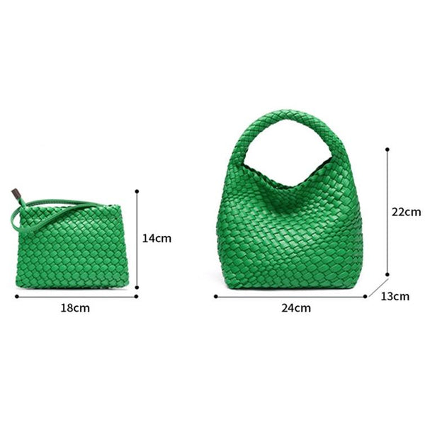 Woven Mini PU Leather Crossbody Shoulder Clutch Bag Handbag Set Milkshake