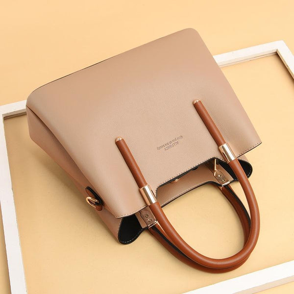 Faux PU Leather Tote Shoulder Bag Handbag Sand Brown