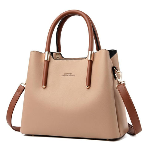 Faux PU Leather Tote Shoulder Bag Handbag Sand Brown
