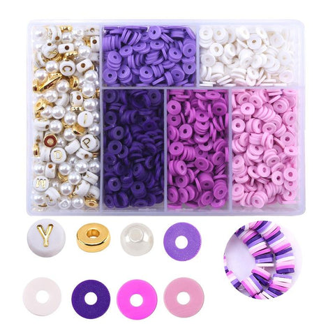 Soft Clay Pottery Bead Set For DIY Bracelets Necklaces 6 Designs Purple