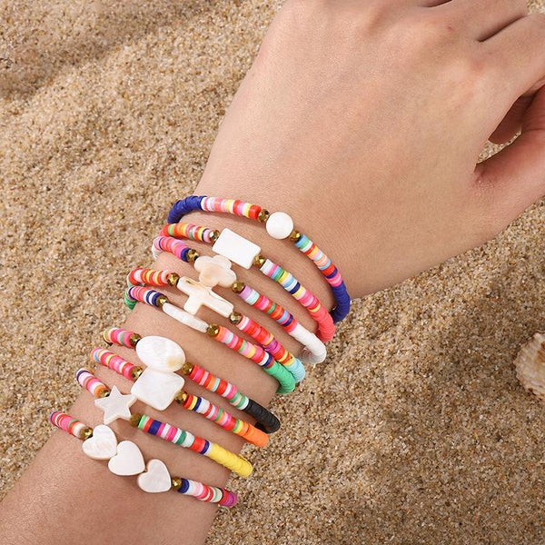 Soft Clay Pottery Bead Set For DIY Bracelets Necklaces 6 Designs Purple