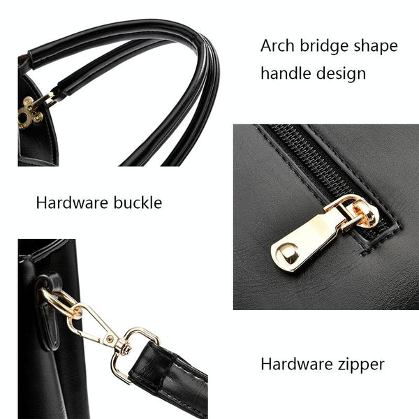 Faux PU Leather Tulip Top Checked Bucket Shoulder Bag Handbag Black