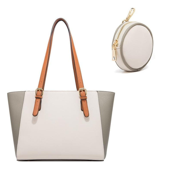 3 Pce Faux PU Leather Tote Shoulder Crossbody Bag Coin Purse Coffee