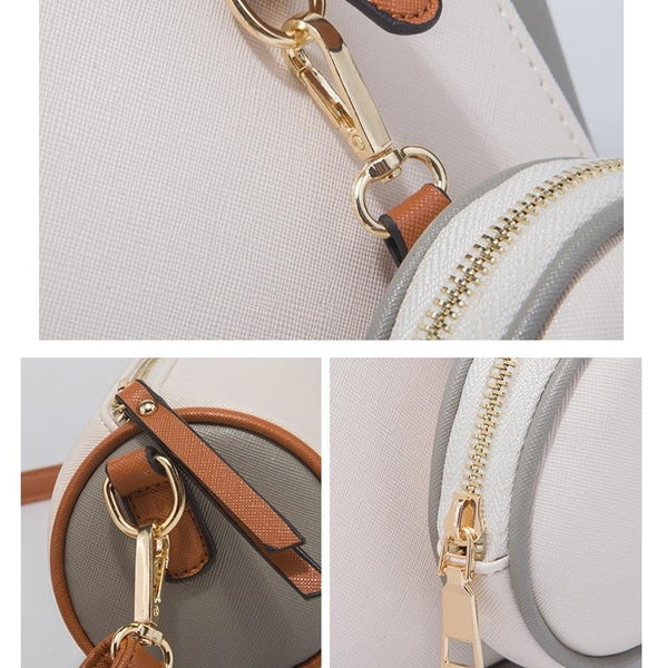 3 Pce Faux PU Leather Tote Shoulder Crossbody Bag Coin Purse Coffee