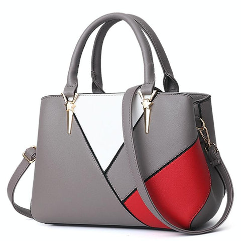 Womens Colourblock Faux PU Leather Tote Shoulder Bag Handbag Dark Grey