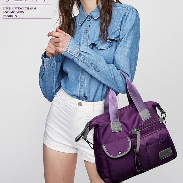 Nylon Waterproof Oxford Cloth Shoulder Bag Handbag Multi Pocket Blue