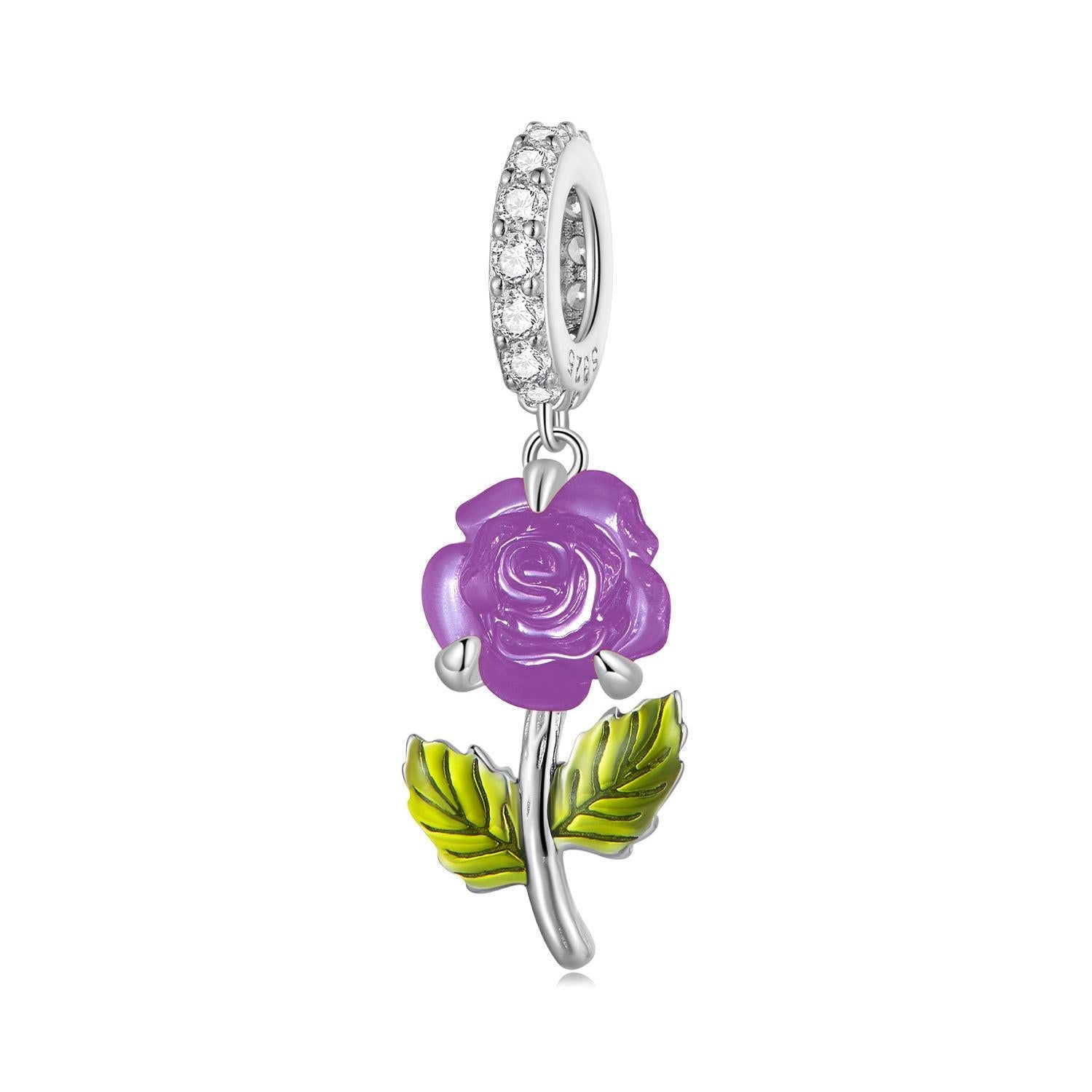 Platinum Plated Sterling Silver Crystal Zircon Flower Charm Bracelet Necklace Purple