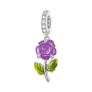 Platinum Plated Sterling Silver Crystal Zircon Flower Charm Bracelet Necklace Purple