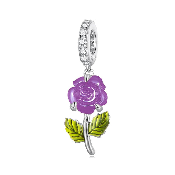 Platinum Plated Sterling Silver Crystal Zircon Flower Charm Bracelet Necklace Purple