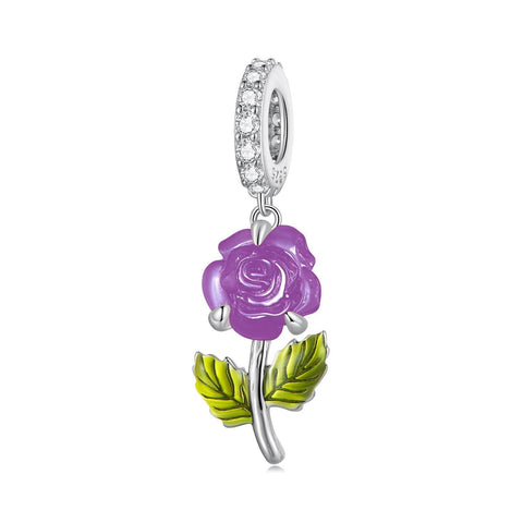 Platinum Plated Sterling Silver Crystal Zircon Flower Charm Bracelet Necklace Purple