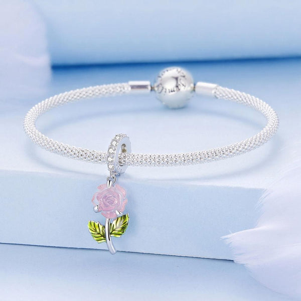 Platinum Plated Sterling Silver Crystal Zircon Flower Charm Bracelet Necklace Purple