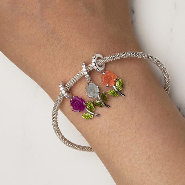 Platinum Plated Sterling Silver Crystal Zircon Flower Charm Bracelet Necklace Purple
