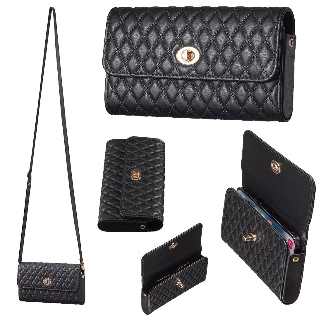 Faux PU Leather Quilted Crossbody Shoulder Clutch Bag Mobile Black