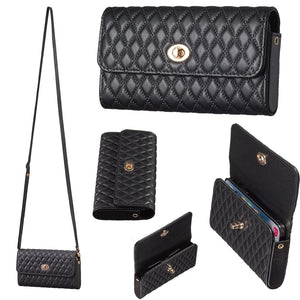 Faux PU Leather Quilted Crossbody Shoulder Clutch Bag Mobile Black