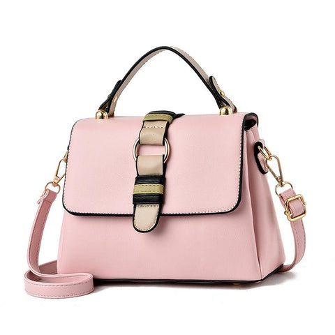 Faux PU Leather Satchel Flap Top Handle Shoulder Bag Handbag Pink