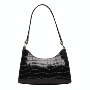 Small Square Stone Pattern PU Leather Underarm Shoulder Bag Handbag Black