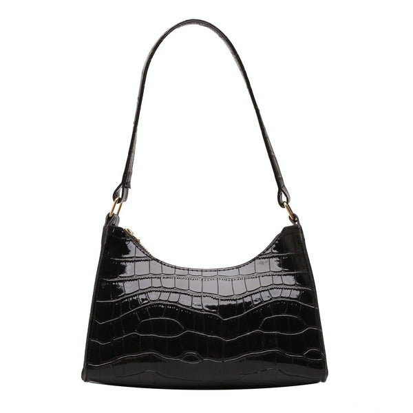 Small Square Stone Pattern PU Leather Underarm Shoulder Bag Handbag Black