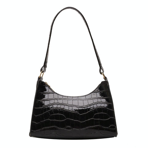 Small Square Stone Pattern PU Leather Underarm Shoulder Bag Handbag Black
