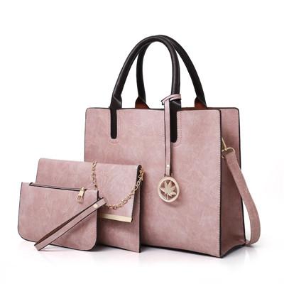 3 Pce Faux PU Leather Tote Crossbody Shoulder Clutch Bag Pouch Pink