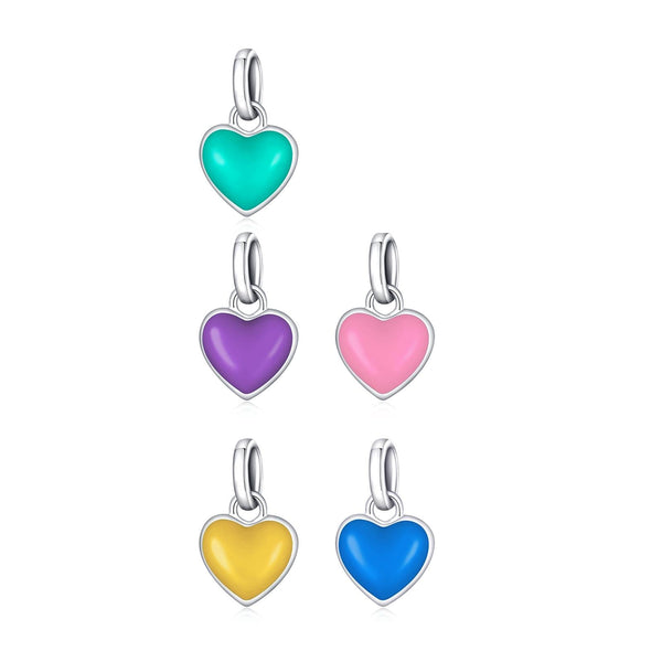 Purple Enamel Heart Sterling Silver Bead Charm Bracelet Necklace