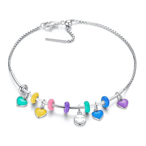 Purple Enamel Heart Sterling Silver Bead Charm Bracelet Necklace