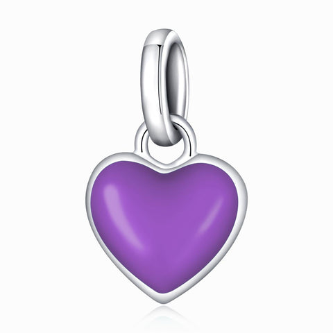 Purple Enamel Heart Sterling Silver Bead Charm Bracelet Necklace