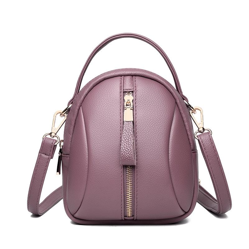 Faux PU Leather Shoulder Bag Handbag Multi Pocket Detachable Strap Violet