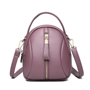 Faux PU Leather Shoulder Bag Handbag Multi Pocket Detachable Strap Violet