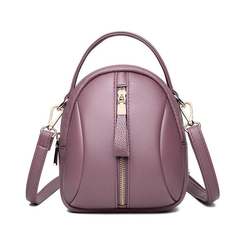 Faux PU Leather Shoulder Bag Handbag Multi Pocket Detachable Strap Violet