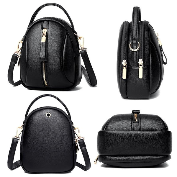Faux PU Leather Shoulder Bag Handbag Multi Pocket Detachable Strap Violet