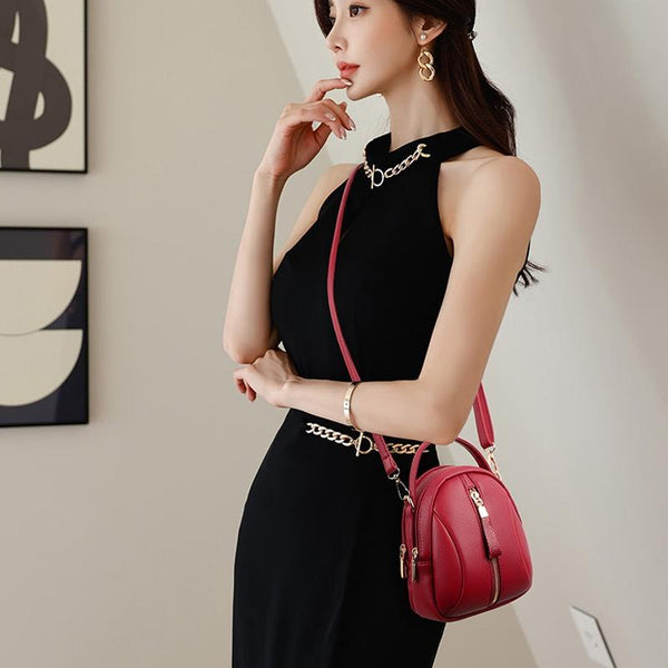 Faux PU Leather Shoulder Bag Handbag Multi Pocket Detachable Strap Violet