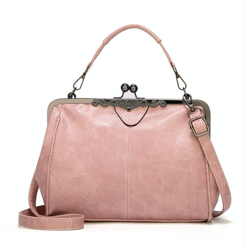 Purse Style Clasp PU Leather Crossbody Shoulder Bag Handbag Vintage Buckle Pink
