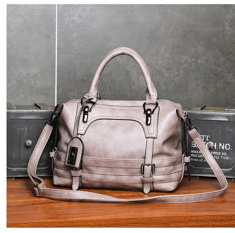 Soft Faced Casual Slouch Hobo Faux PU Leather Shoulder Bag Handbag Grey