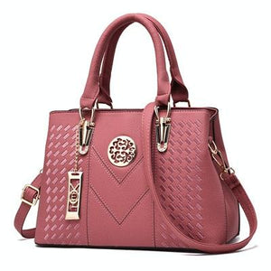 Embroidered Gold Trim Accent PU Leather Crossbody Bag Handbag Pink