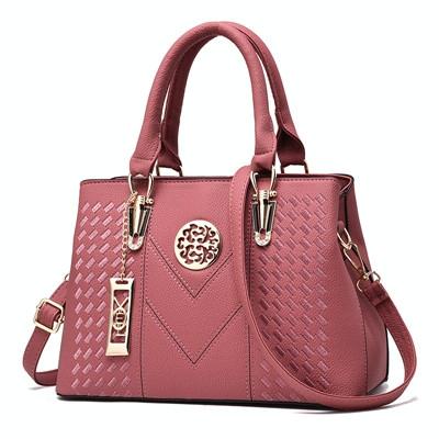 Embroidered Gold Trim Accent PU Leather Crossbody Bag Handbag Pink