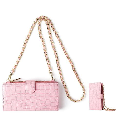 Faux PU Leather Crocodile Crossbody Shoulder Bag Chain Straps Sapphire Pink