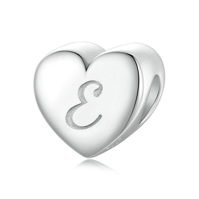 Love Letter E Platinum Plated Sterling Silver Bead Charm Bracelet Necklace