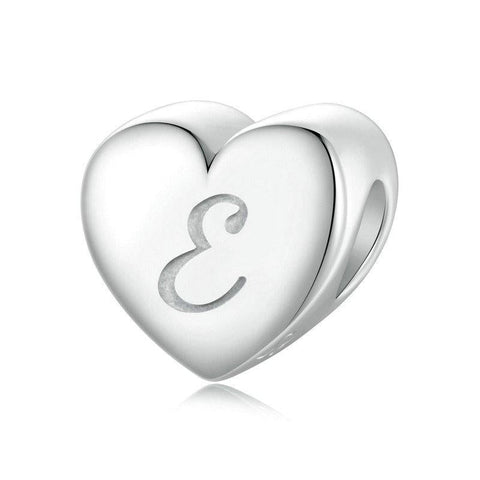 Love Letter E Platinum Plated Sterling Silver Bead Charm Bracelet Necklace