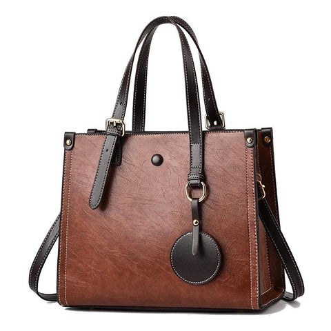 Faux PU Leather Tote Shoulder Bag Handbag Adjustable Handles Caramel Brown