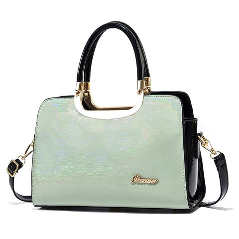 Faux PU Leather Tote Shoulder Bag Handbag Gold Hardware Green Black