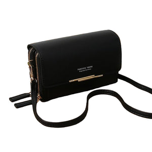 Faux PU Leather Crossbody Clutch Bag Handbag Multi Pocket Black