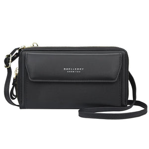 Faux PU Leather Shoulder Bag Handbag Wallet Fold Double Zip Black