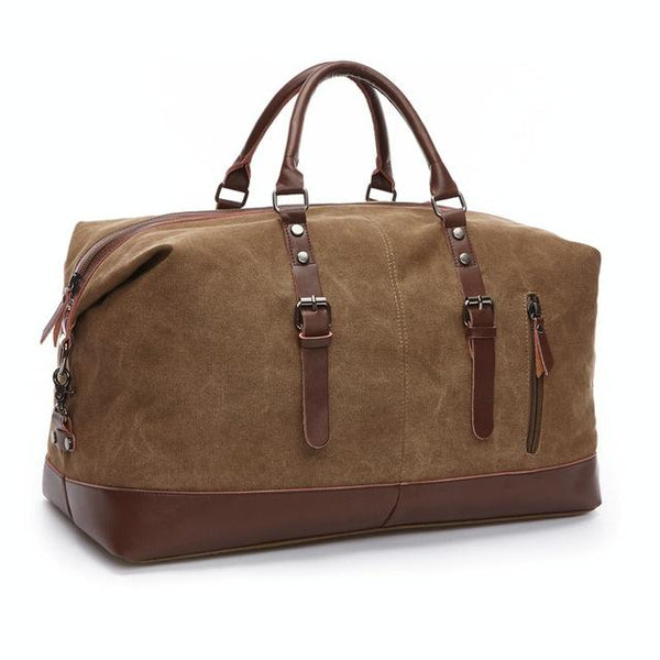 Washed Canvas Leather Accent Duffel Bag Travel Sport Holiday Trips Coffee