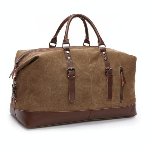 Washed Canvas Leather Accent Duffel Bag Travel Sport Holiday Trips Coffee