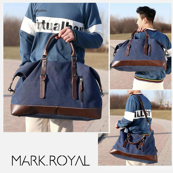 Washed Canvas Leather Accent Duffel Bag Travel Sport Holiday Trips Coffee