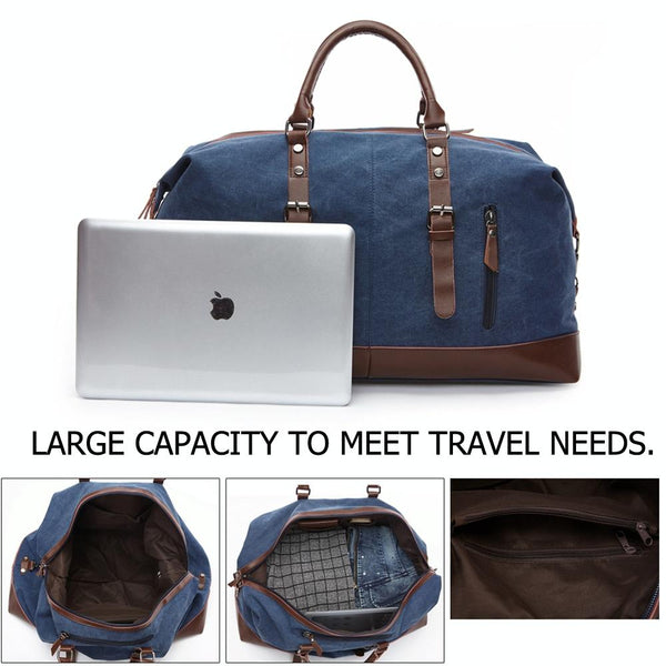Washed Canvas Leather Accent Duffel Bag Travel Sport Holiday Trips Coffee
