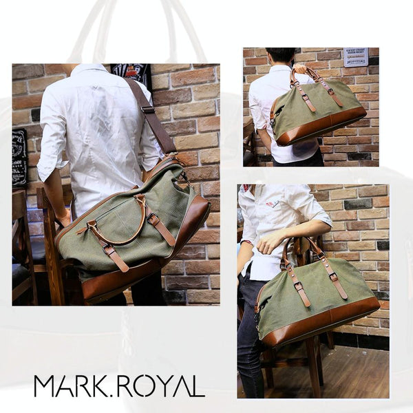 Washed Canvas Leather Accent Duffel Bag Travel Sport Holiday Trips Coffee