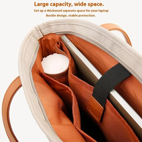 Nylon 450D Laptop Tote Shoulder Bag Multi Pocket Travel Work Khaki