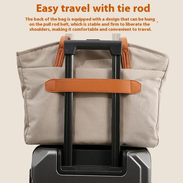 Nylon 450D Laptop Tote Shoulder Bag Multi Pocket Travel Work Khaki
